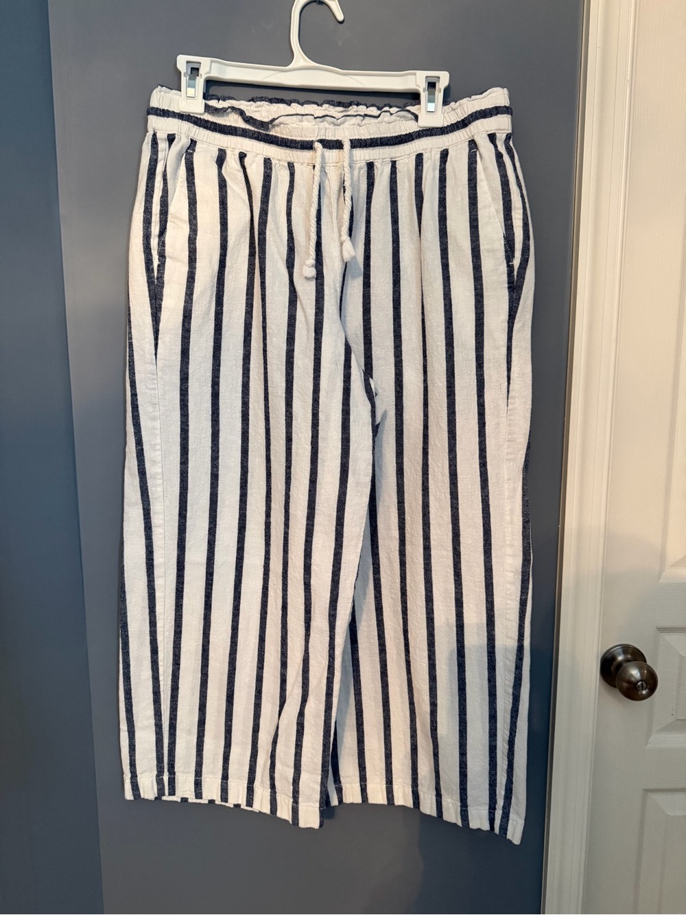 J. Crew White and Navy Striped Drawstring Pants